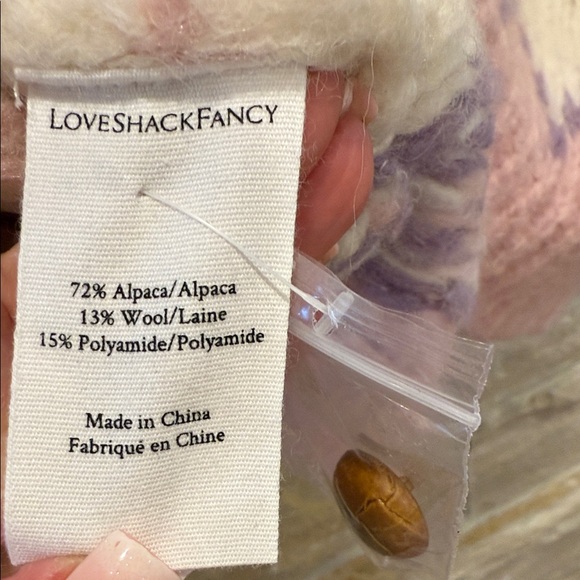 LoveShackFancy Cashmere Pink and White Patterned Women's  Alpaca Sweater - Picture 10 of 10